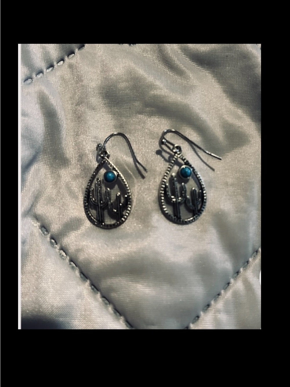 Turquoise Accent Cactus Teardrop Earrings - Women Jewelry